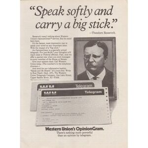 1982 Western Union OpinionGram Vintage Print Ad Theodore Roosevelt Quote